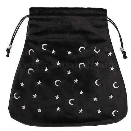 ビロードのパッキング袋  巾着袋  月星模様の台形  ブラック  21x21cm ZODI-PW0001-097-A02-1