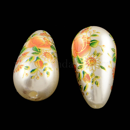 Perle acriliche stampate con fiori a goccia OACR-R013-B01-1