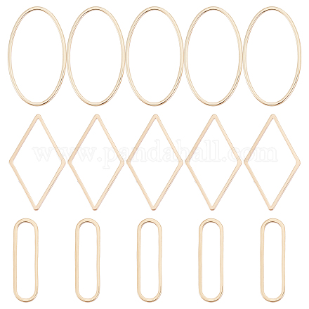 Beebeecraft 60 unids/caja 3 estilos 18k anillos de enlace chapados en oro rombo ovalado conector de joyería dijes para hacer collares y pulseras diy KK-BBC0003-08-1