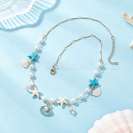 Ожерелья с подвеской в форме ракушки из сплава эмали для женщин NJEW-TA00216-1