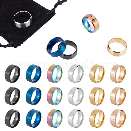 UNICRAFTALE 18pcs Titanium Steel Wide Band Finger Rings 6 Colors Laser Inscription Plain Blank Finger Ring Size 7 Wedding Ring Classical Plain Ring for Jewelry Making Gift RJEW-UN0002-75-1