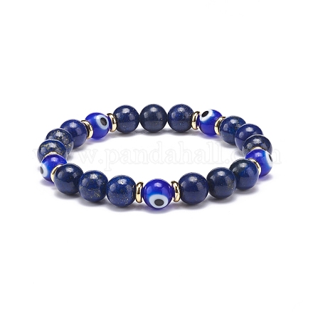 Lapis-lazuli naturel (teint) et bracelet extensible perlé mauvais œil au chalumeau BJEW-JB08713-05-1