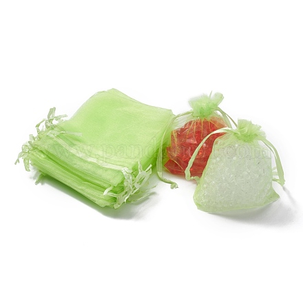 オーガンジーバッグ巾着袋  リボン付き  薄緑  12x9cm X-OP-R016-9x12cm-11-1