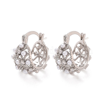 Серьги-кольца из латуни с покрытием из АБС-пластика и имитацией жемчуга EJEW-M029-04P-1