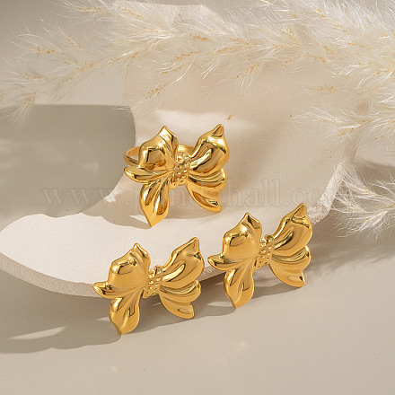 Комплекты из серег-гвоздиков и колец-манжет с бантом из нержавеющей стали для женщин TP4583-3-1