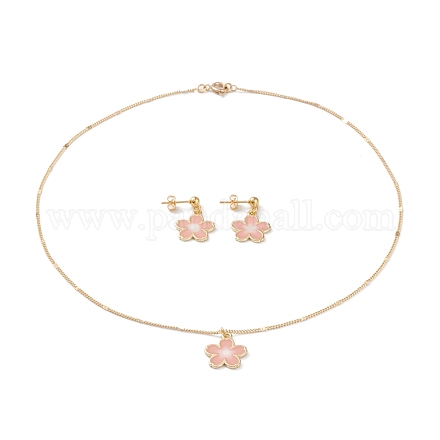 Sakura collares pendientes y conjuntos de joyas con pendientes colgantes SJEW-JS01147-02-1