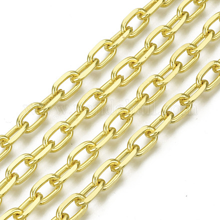 溶接されていない鉄のペーパークリップチェーン  描かれた細長いアズキチェーン  スプールで  ゴールドカラー  9.6x5.8x1.5mm  約32.8フィート（10m）/ロール CH-S125-21B-03-1