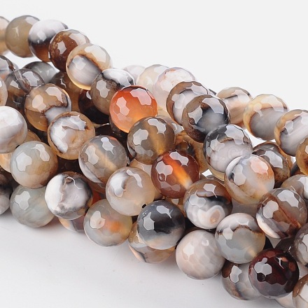 Faceted Round Dyed Natural Fire Agate Beads Strands G-D768-10mm-01-1