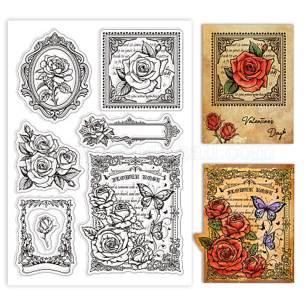 GLOBLELAND Retro Rose Border Clear Stamps for Cards Making Vintage Lace Border Silicone Clear Stamp Seals Transparent Stamps for DIY Scrapbooking Photo Album Journal Home Decoration DIY-WH0448-0387-1