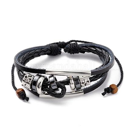 Alliage occasionnel réglable unisexe de zinc et bracelets en cuir tressé multi-brins BJEW-BB15639-B-1