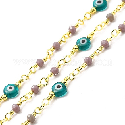 Handmade Evil Eye Glass Link Chains CHC-I045-27G-1
