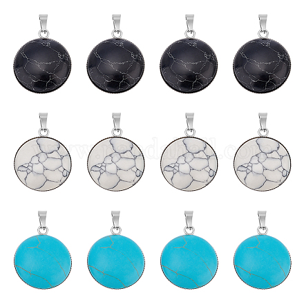 UNICRAFTALE 12Pcs 3 Colors Turquoise Pendant 31mm Dome Turquoise Necklace Pendants Dyed Half Round Charms with 8x3mm Pendant Bails for DIY Necklace Jewelry Making STAS-UN0039-61-1