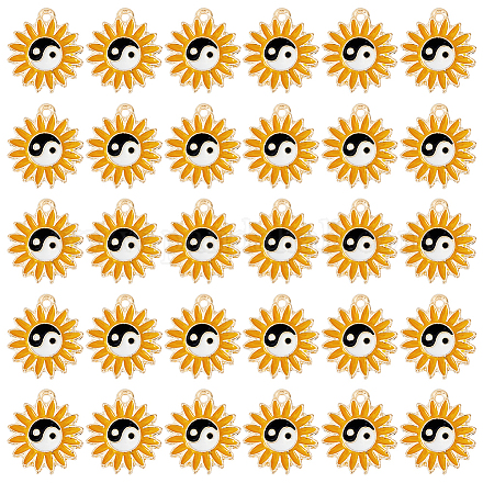 Dicosmetic 60 個フラワーチャーム陰陽お守りペンダント黄金の太陽の花チャーム中国のシンボルお守りひまわり陰陽ペンダント合金エナメルチャームジュエリー作成用  穴：1.6mm FIND-DC0003-09-1