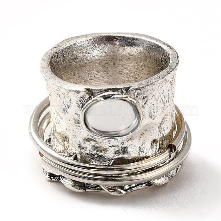Rotatable Oval Alloy Finger Ring with Glass RJEW-F123-04AS-1