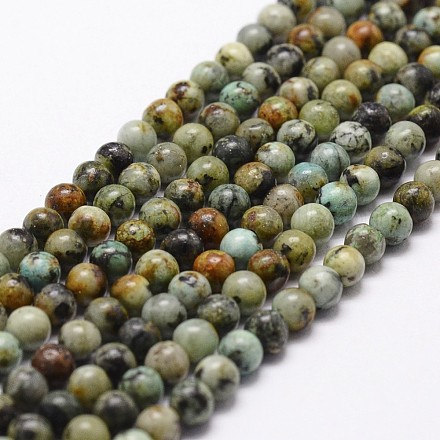 Brins de perles turquoises africaines naturelles (jaspe) X-G-D840-90-8mm-1