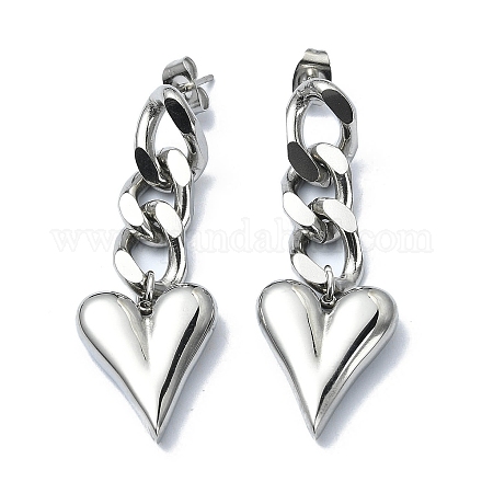 304 boucles d'oreilles pendantes en forme de cœur en acier inoxydable EJEW-G375-01P-1