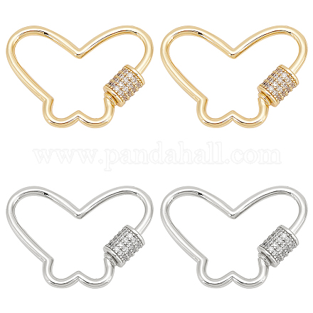 WADORN 4Pcs 2 Colors Butterfly Brass Micro Pave Clear Cubic Zirconia Screw Carabiner Lock Charms KK-WR0001-05-1