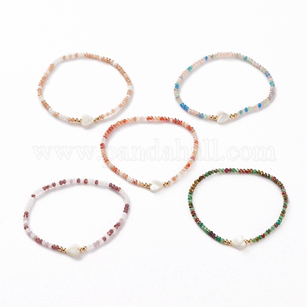 Bracelets extensibles en perles de verre rondelles à facettes BJEW-JB05793-1