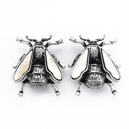 Natural White Shell Beetle Brooch PALLOY-Q438-009A-RS-1