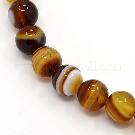 Round Dyed Natural Striped Agate/Banded Agate Beads Strands G-G582-8mm-16-1