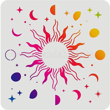 FINGERINSPIRE Sun Drawing Painting Stencils Templates (11.8x11.8inch) Plastic Moon Stencils Decoration Square Star Stencils for Painting on Wood DIY-WH0172-385-1