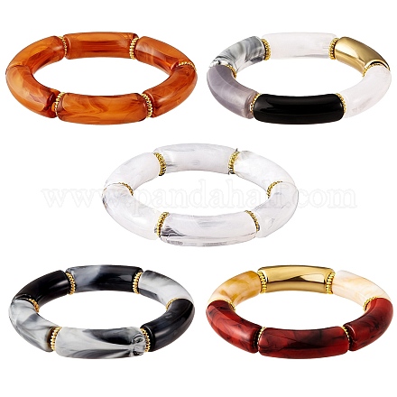 Chunky Curved Tube Beads Stretch Bracelets Set BJEW-SW00022-1