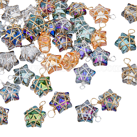 Superfindings 40 pièces pendentifs étoile enveloppés de fil ab couleur galvanoplastie breloques en verre couleur mélangée breloques en cristal pour boucle d'oreille bracelet collier fabrication de bijoux FIND-FH0005-50-1