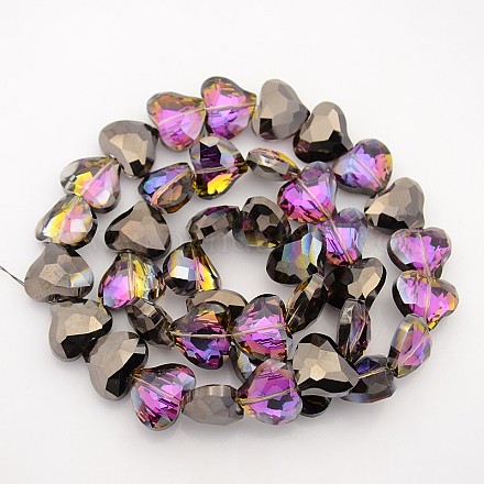 Electroplate coeur facettes moitié noir plaqué perles de verre brins EGLA-P010-H01-1