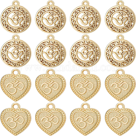 BENECREAT 20Pcs 2 Style OM Yoga Charms 18K Gold Plated OM Symbol Charms Pendants for DIY Jewelry Making FIND-BC0001-90-1
