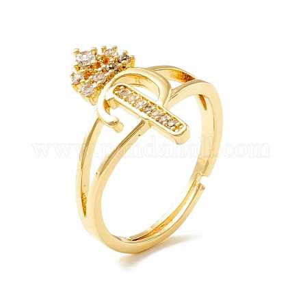 Clear Cubic Zirconia Initial Letter with Crown Adjustable Ring RJEW-M139-17P-1