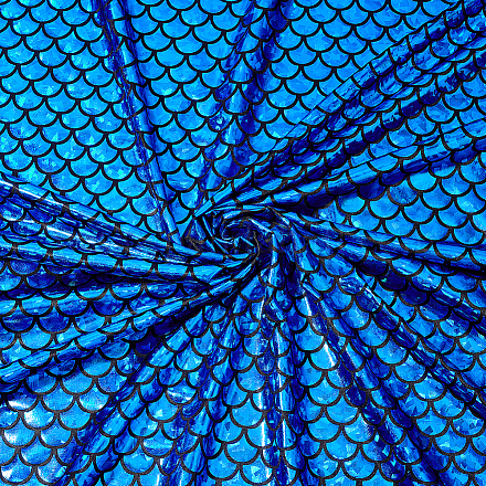 キラキラ光るホログラムスパンデックスマーメイドプリント魚の鱗生地  ストレッチ生地  ブルー  150x0.02cm DIY-WH0304-587A-1