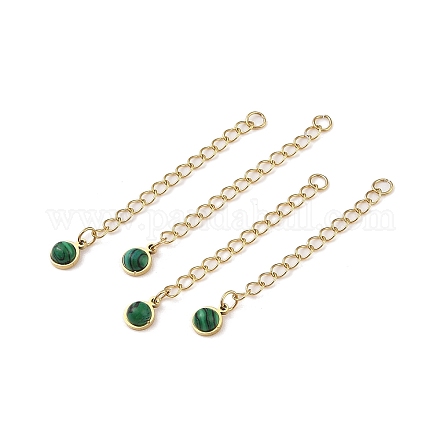 Ионное покрытие (ip) 316 хирургическая нержавеющая сталь удлинитель цепи панциря с малахитовым круглым шармом STAS-A097-01G-10-1
