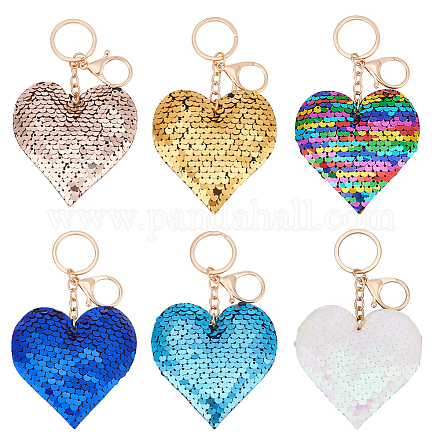 Wadorn 6 Uds 6 colores llavero con colgante de corazón de lentejuelas para el Día de San Valentín KEYC-WR0001-50-1