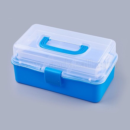 Caja de almacenamiento multifuncional portátil de plástico de tres pisos. CON-WH0064-G01-1