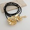 Flower Alloy Black Imitation Leather Cord Knot Tie Chain Belts for Women, Golden, 2000mm