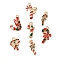 Christmas Theme Alloy Enamel Pendants, Light Gold, Candy Cane, 18~23x8~15x1.3~3mm, Hole: 1.6~2.4mm, 7pcs/set