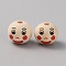 Spray Printed Wooden European Beads, Large Hole Beads, Round with Smiling Face Print, PeachPuff, 20x18mm, Hole: 4.5mm