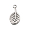 304 Stainless Steel Pendants, Leaf Charm, Anti-Tarnish, Stainless Steel Color, 21x11x2mm, Hole: 2mm