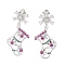 Christmas Socking & Snowflake Brass Pave Colorful Cubic Zirconia Dangle Stud Earrings for Women, with 304 Stainless Steel Pins, Stainless Steel Color, 33x13.5mm