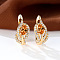 Brass Micro Pave Cubic Zirconia Hoop Earrings, Teardrop, Light Gold, Coral, 16x7mm