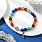Chakra Theme Natural & Synthetic Mixed Gemstone Beaded Stretch Bracelets, Resin Beaded and Alloy Charm Jewelry for Women, Virgin Mary & Feather Shape, Mixed Color, Inner Diameter: 2-1/8 inch(5.5cm)