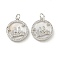 Brass Micro Pave Clear Cubic Zirconia Pendants, with Shell and Jump Rings, Flat Round with Angel Charms, Real Platinum Plated, 18x16x2.5~3.5mm, Hole: 3mm