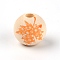 Autumn Theme Natural Wood Beads, Round with Maple Leaf Plaid Patten, Orange, 15~16mm, Hole: 4mm