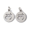 Non-Tarnish 304 Stainless Steel Charms, with Jump Ring, Flat Round with Ohm/Aum Charm, Stainless Steel Color, 14x12x1.1mm, Hole: 3mm