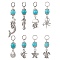 8Pcs Sea Animal Theme Tibetan Style Alloy Charms, with 304 Stainless Steel Split Rings and Synthetic Turquoise, Mixed Shapes, 27~47x10~12x8mm, Hole: 6.5mm, 8pcs/set