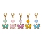 5Pcs 5 Colors Butterfly Alloy Enamel Pendant Decorations, with Natural & Dyed Malaysia Jade Beads and 304 Stainless Steel Lobster Claw Clasps, 30mm, 1pc/color