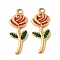 304 Stainless Steel Enamel Pendants, Rose Charms, Ion Plating(IP), Real 18K Gold Plated, 24x10.5x2mm, Hole: 1.5mm