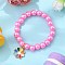 ABS Plastic Imitation Pearl Beads Stretch Bracelets, Alloy Enamel Charm Bracelets for Women, Flower , Hot Pink, Inner Diameter: 1-3/4 inch(4.5cm)