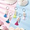 Natural Shell Polycotton(Polyester Cotton) Tassels Pendant Keychains, with Iron Split Key Rings, Electroplate Non-magnetic Synthetic Hematite Beads and Polymer Clay Beads, Mixed Color, 100mm