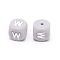 Silicone Beads, Cube with Letter.W, Gray, 12x12x12mm, Hole: 2mm